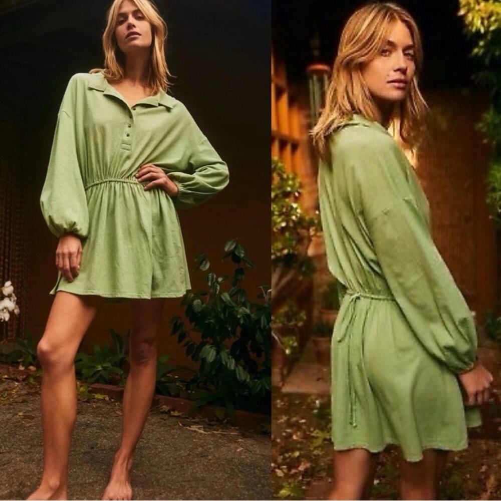 Free people beach Matilda mini green dress cotton linen natural materials summer